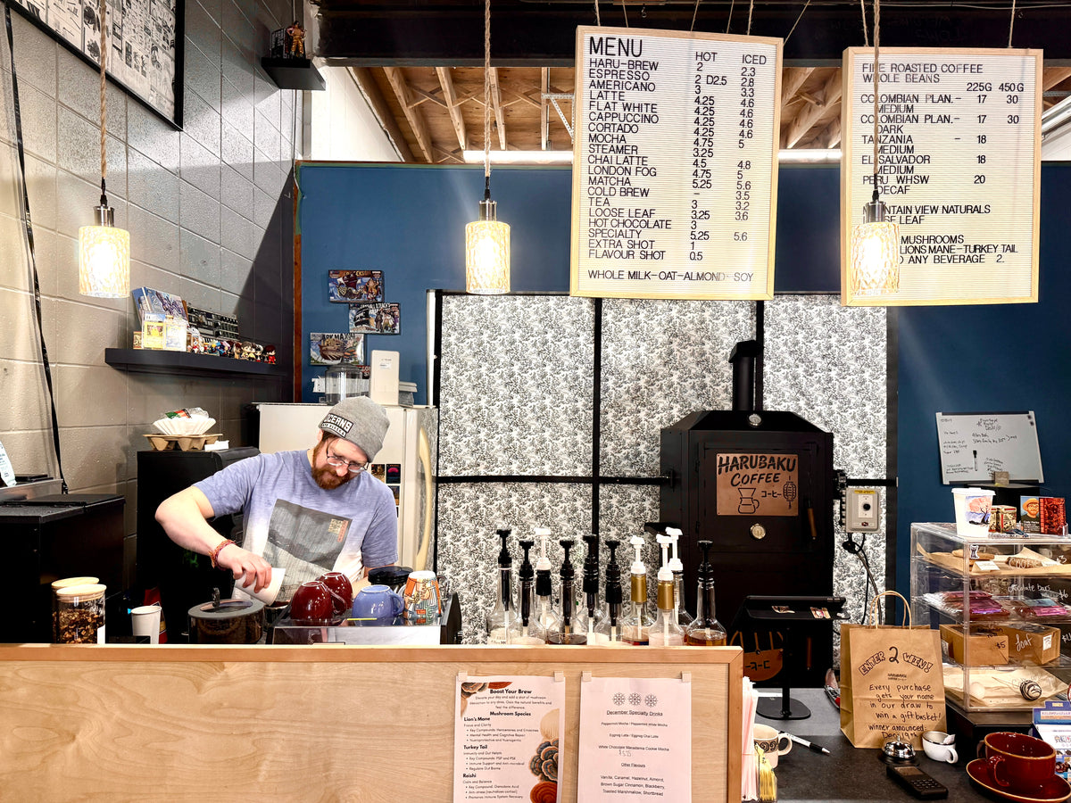 Inside the Harubaku Coffee shop in Edson, Alberta