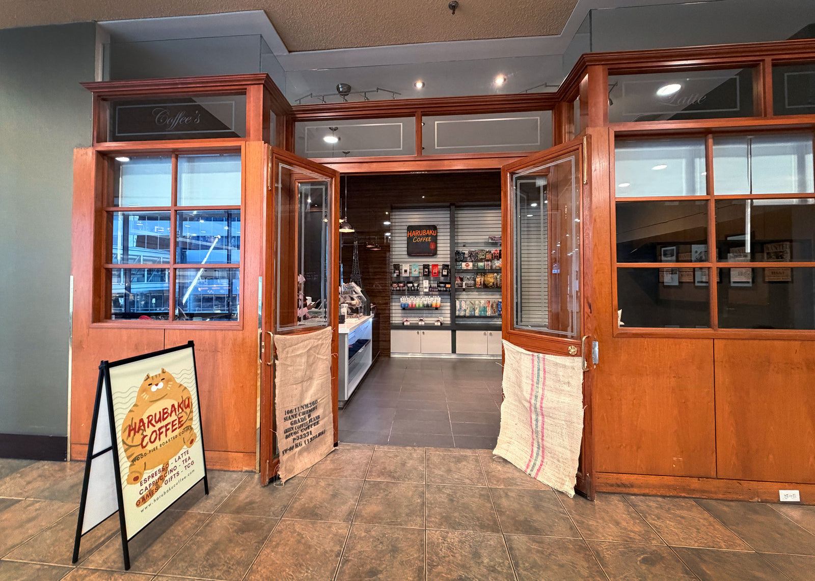 Harubaku Coffee storefront in the Sandman Hotel atrium, downtown Edmonton